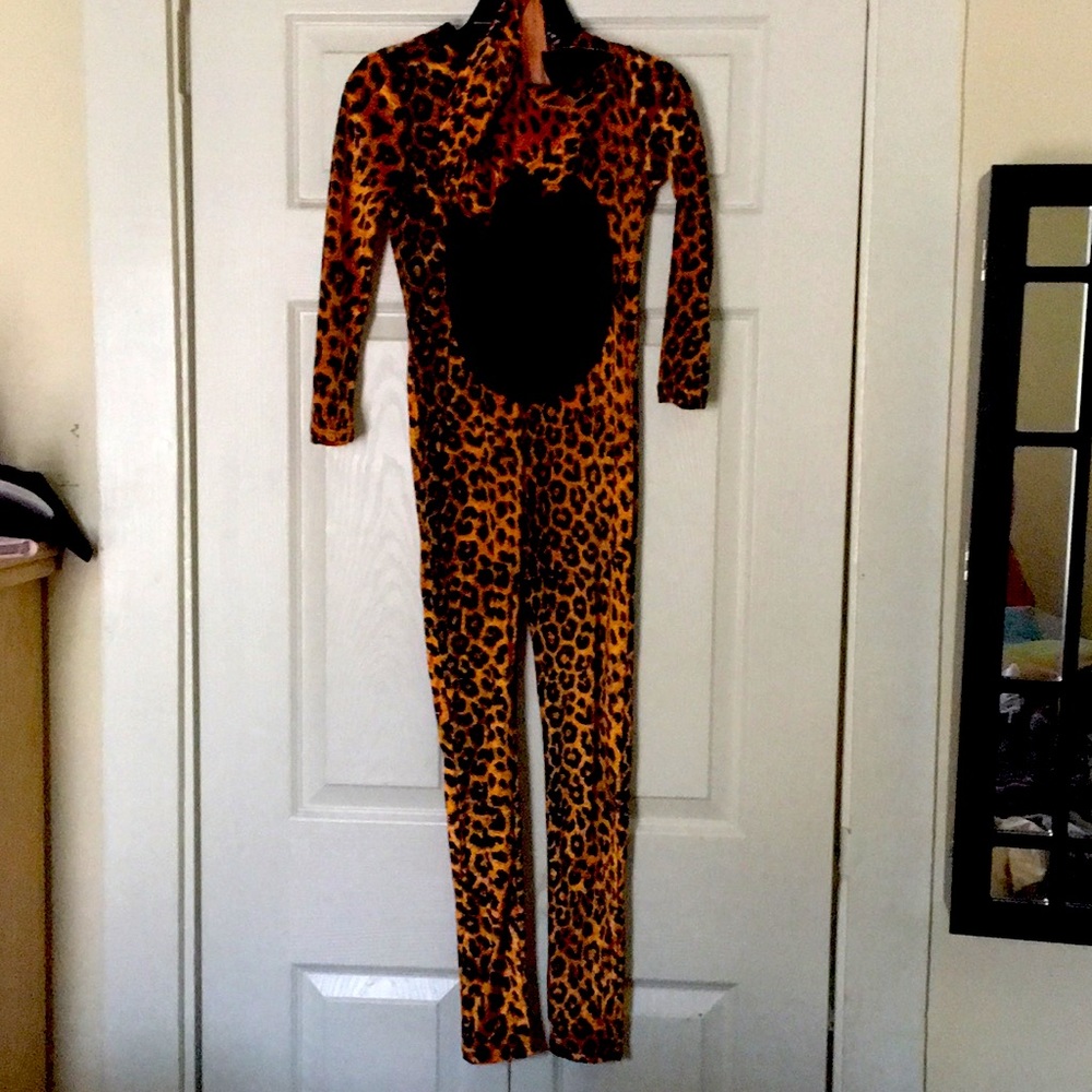 Girls Small Cheetah cat costume full length with mask soft velvet material
